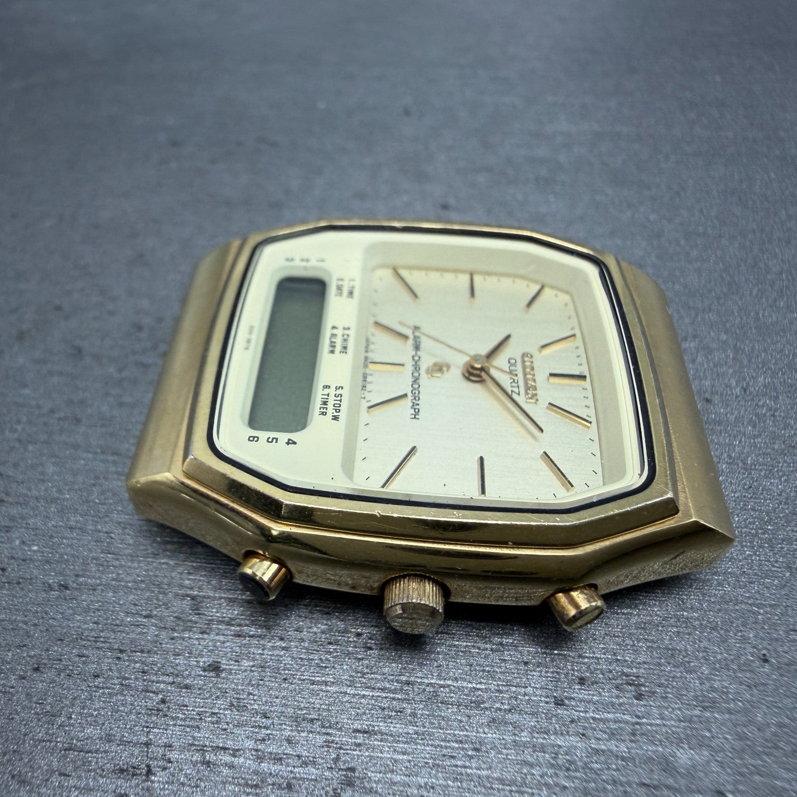 Citizen Analog Digital Watch Men 33mm Champagne Dial Gold Tone 4-082184 PARTS6