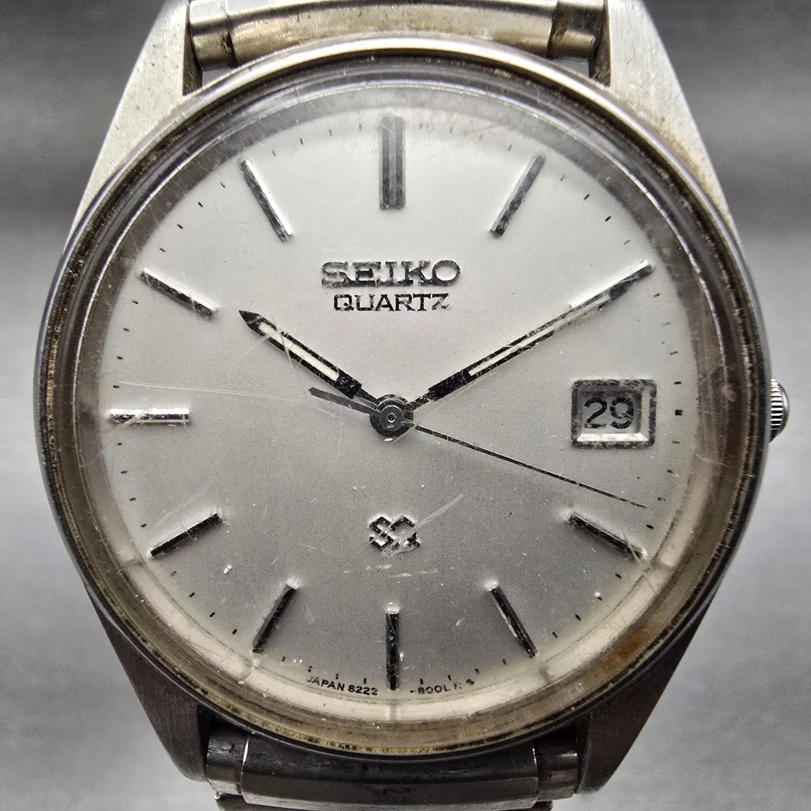 Seiko SQ Watch Men 35mm Silver Dial Silver Tone Date Round 8222-8029 New Battery1