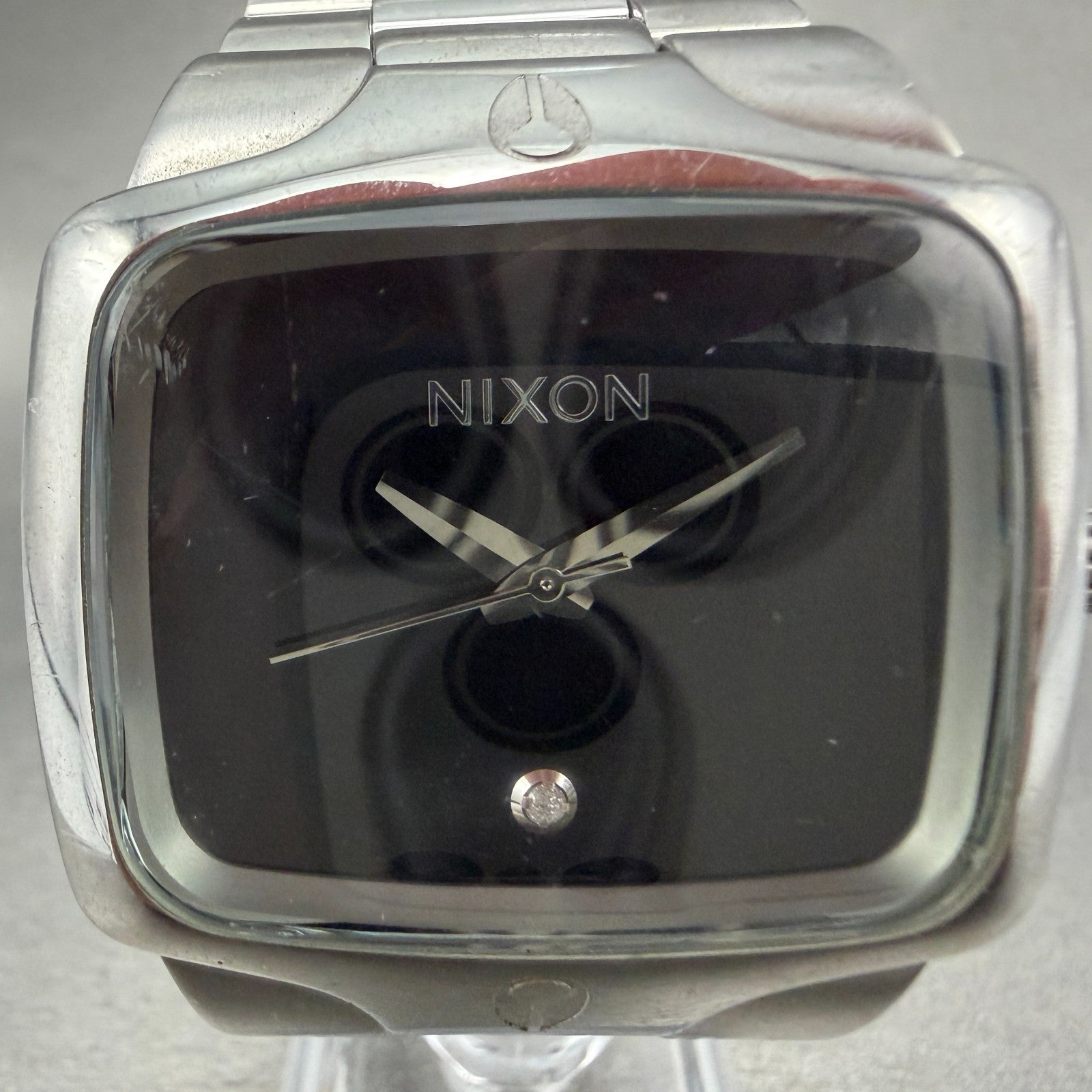 Nixon The Player Watch Men 40mm Black Dial Steel Rectangle New Battery Diamond1