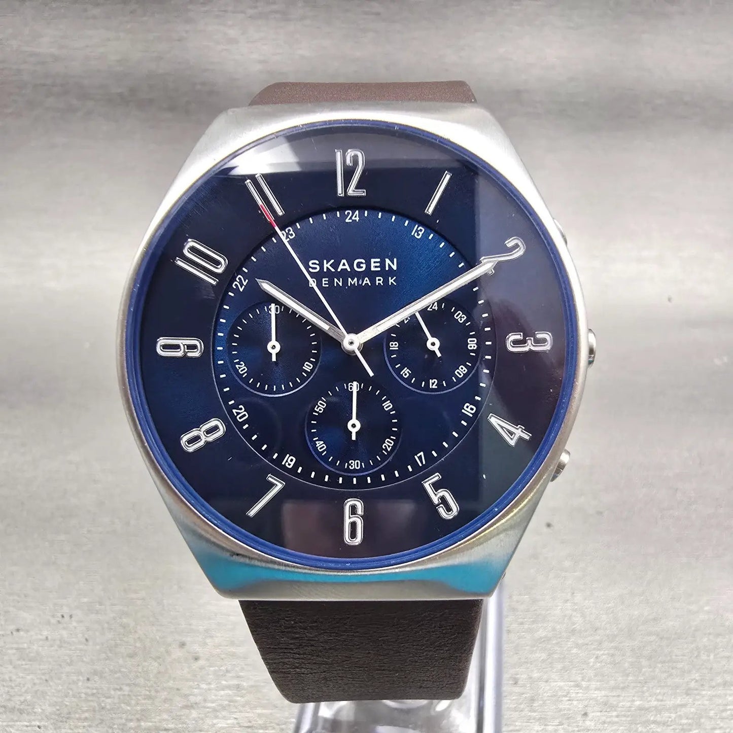 Skagen Grenen Chronograph Watch Men 42mm Blue Dial Silver Tone SKW6842 New Batt0