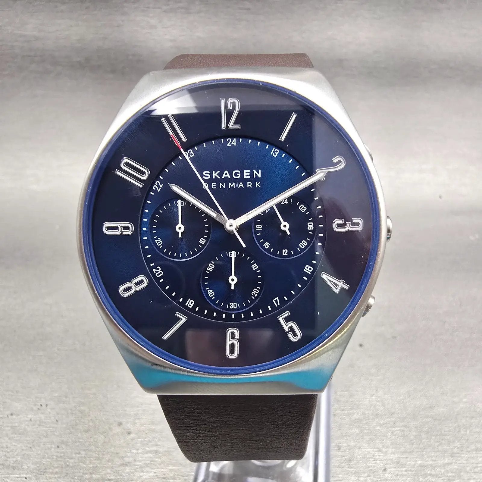 Skagen Grenen Chronograph Watch Men 42mm Blue Dial Silver Tone SKW6842 New Batt0