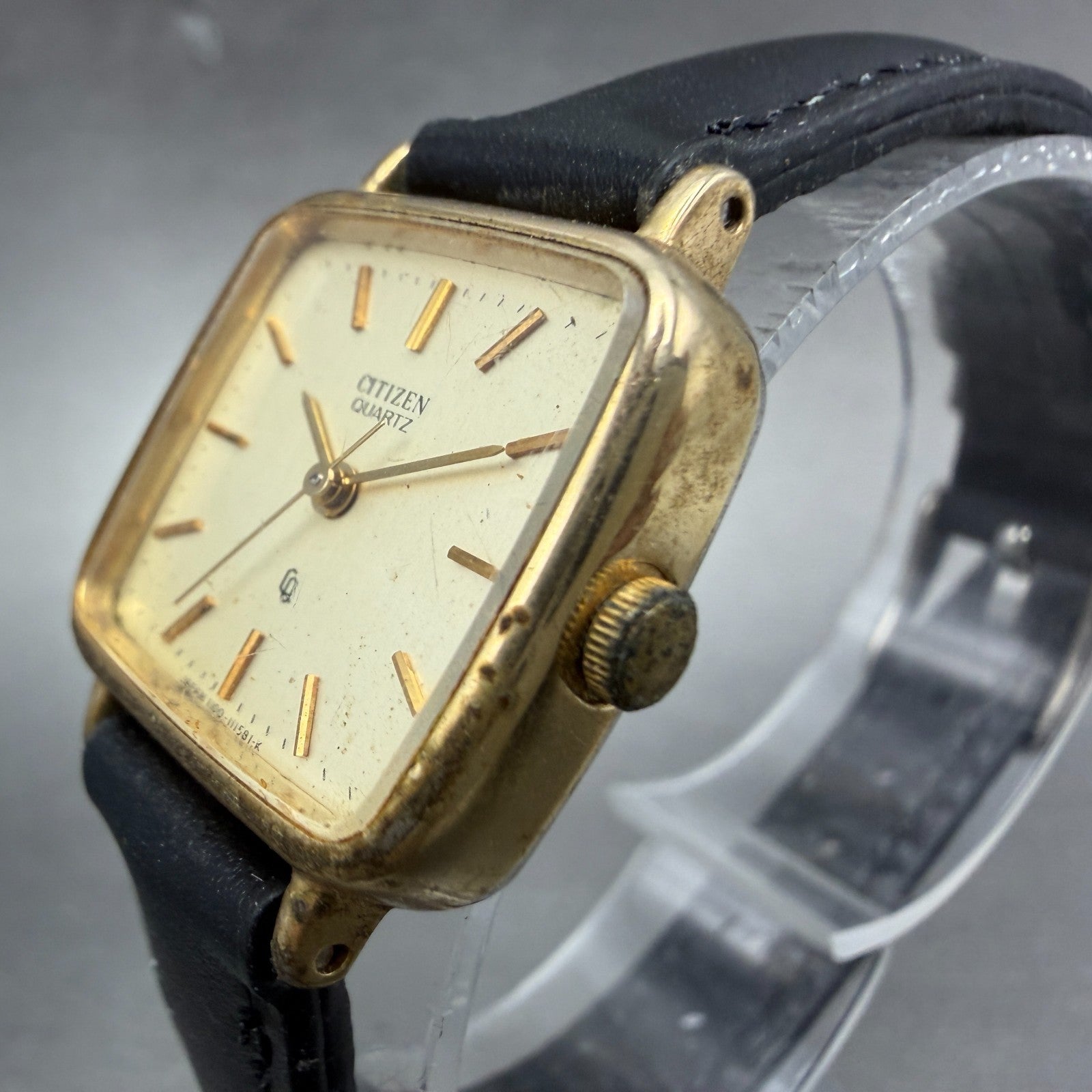 Citizen CQ Watch Women 22mm Champagne Dial Gold Tone Rectangle New Battery VTG 62