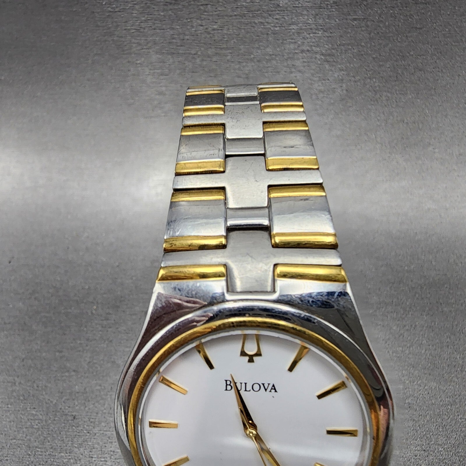 Bulova Watch Men 38mm White Dial Two Tone Date Round 98B108 PARTS6