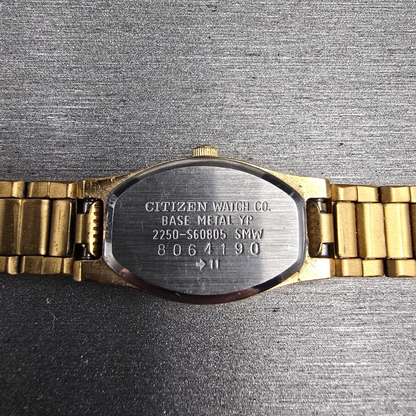 Citizen CQ Watch Women 15mm Champagne Dial Gold Tone 2250-S60805 New Battery JP210