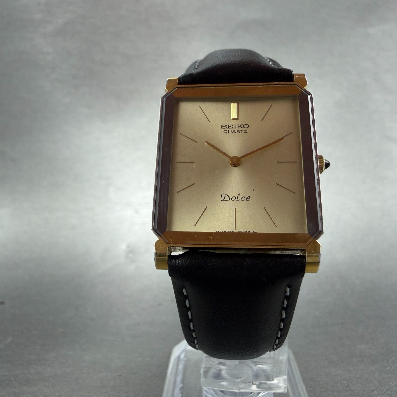 Seiko Dolce Tank Watch Men 25mm Champagne Two Tone 7730-5020 New Battery Vintage5