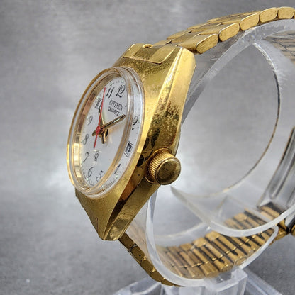 Citizen CQ Watch Women 24mm Silver Dial Gold Tone Date Round New Battery VTG2