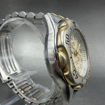 Casio Diver Watch Men 36mm Cream Dial Two Tone Date Round MDP-823 New Battery3