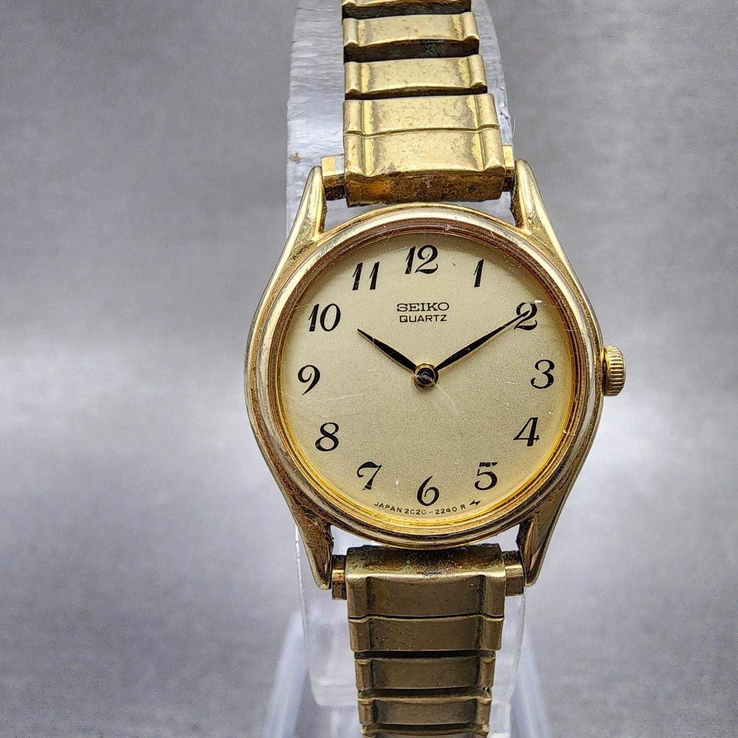 Seiko Watch Women 21mm Gold Dial Gold Tone Round 2C200369 New Battery Vintage0