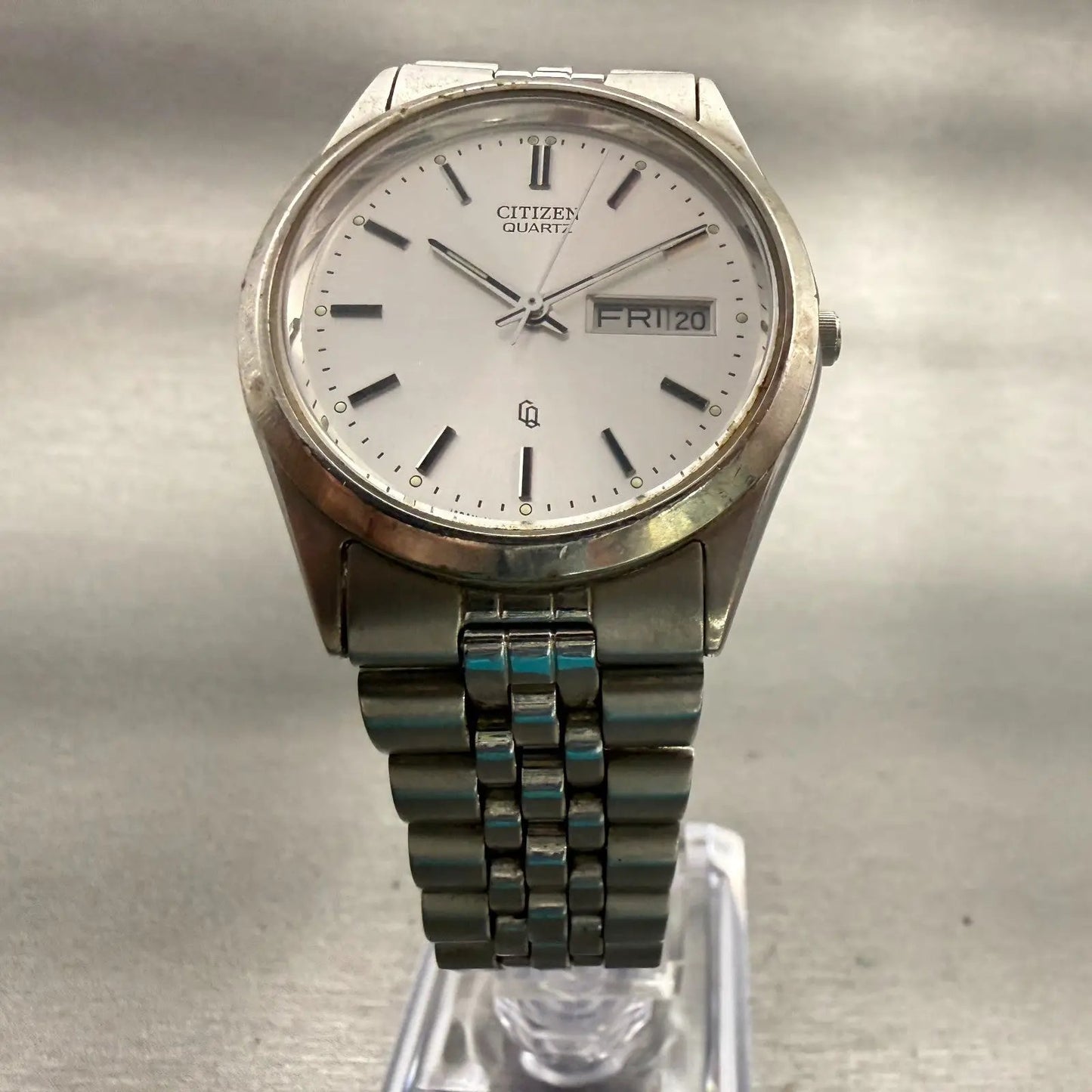 Citizen CQ Watch Men 35mm Silver Dial Silver Daydate Round 8100-S96389 New Batt5