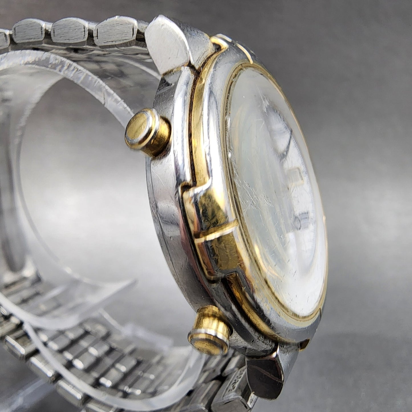 Seiko Chronograph Watch Men 36mm White Dial Two Tone Date Alarm 7T327A09 PARTS4