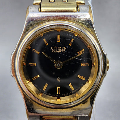 Citizen CQ Watch Women 19mm Black Dial Gold Tone Round 3220316719 New Battery1