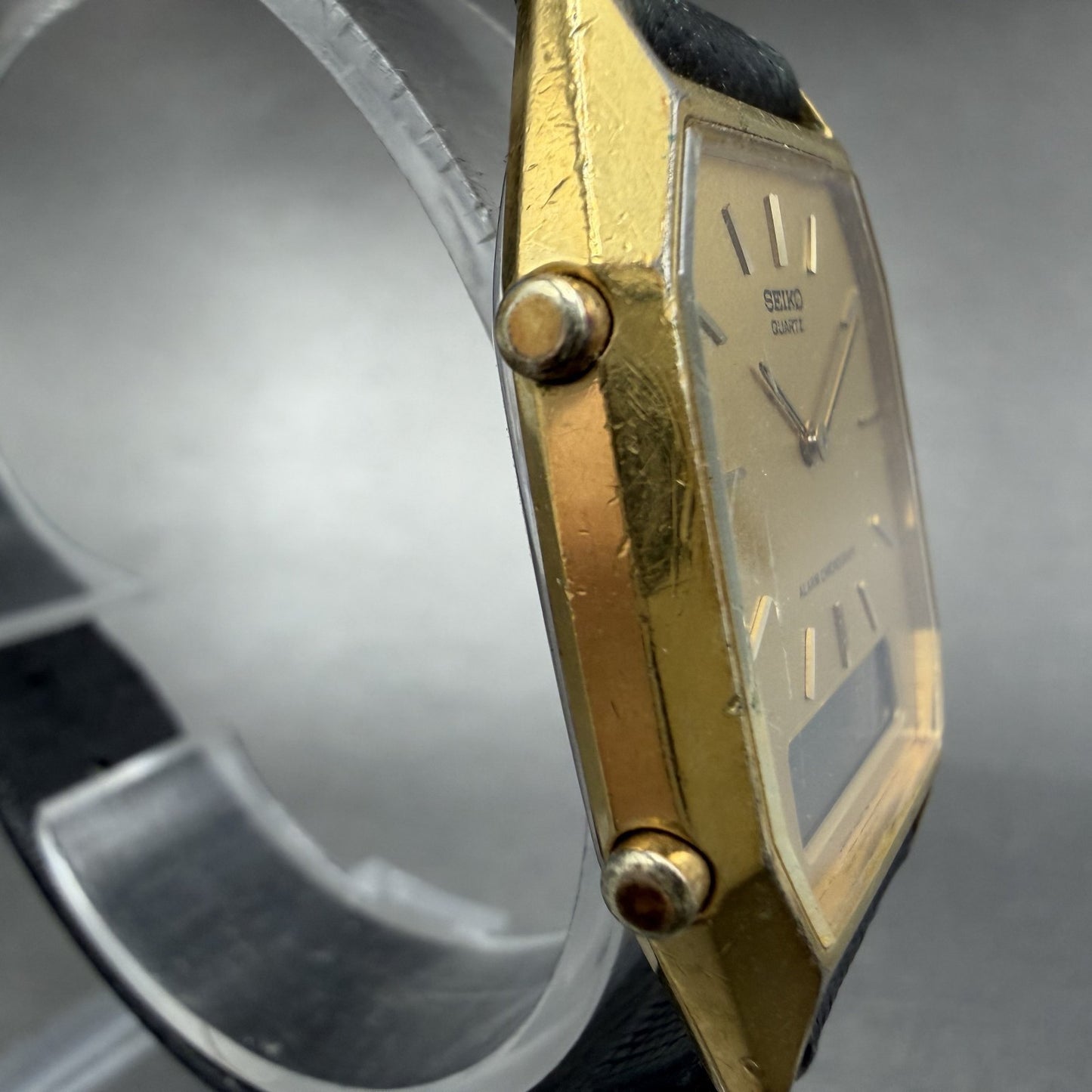 Seiko Analgo Digital Watch Men 29mm Gold Dial Gold Tone Alarm H448-5060 PARTS4