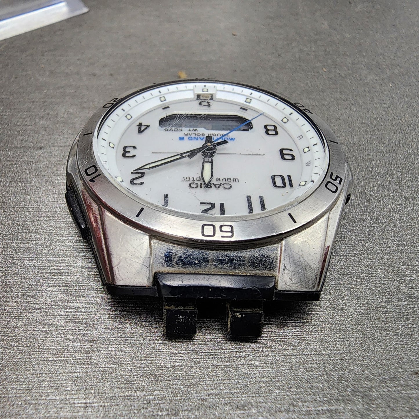 Casio Wave Ceptor Watch Men 43mm White Dial Steel Solar Analog Digital Works ABC4