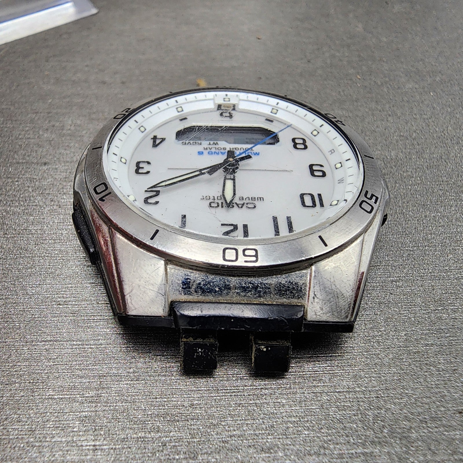 Casio Wave Ceptor Watch Men 43mm White Dial Steel Solar Analog Digital Works ABC4