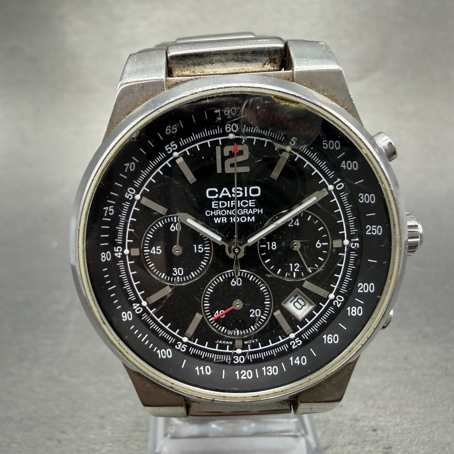 Casio Edifice Chronograph Watch Men 39mm Black Dial Steel Date EF-500 New Batt0