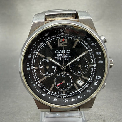 Casio Edifice Chronograph Watch Men 39mm Black Dial Steel Date EF-500 New Batt0