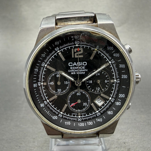 Casio Edifice Chronograph Watch Men 39mm Black Dial Steel Date EF-500 New Batt0