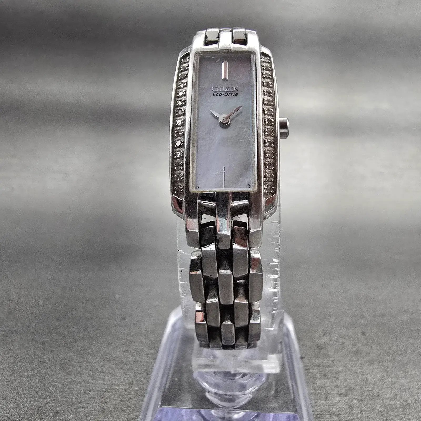 Citizen Eco-Drive Watch Women 15mm MOP Dial Silver Tone Gemmed G620-S057591 Runs5