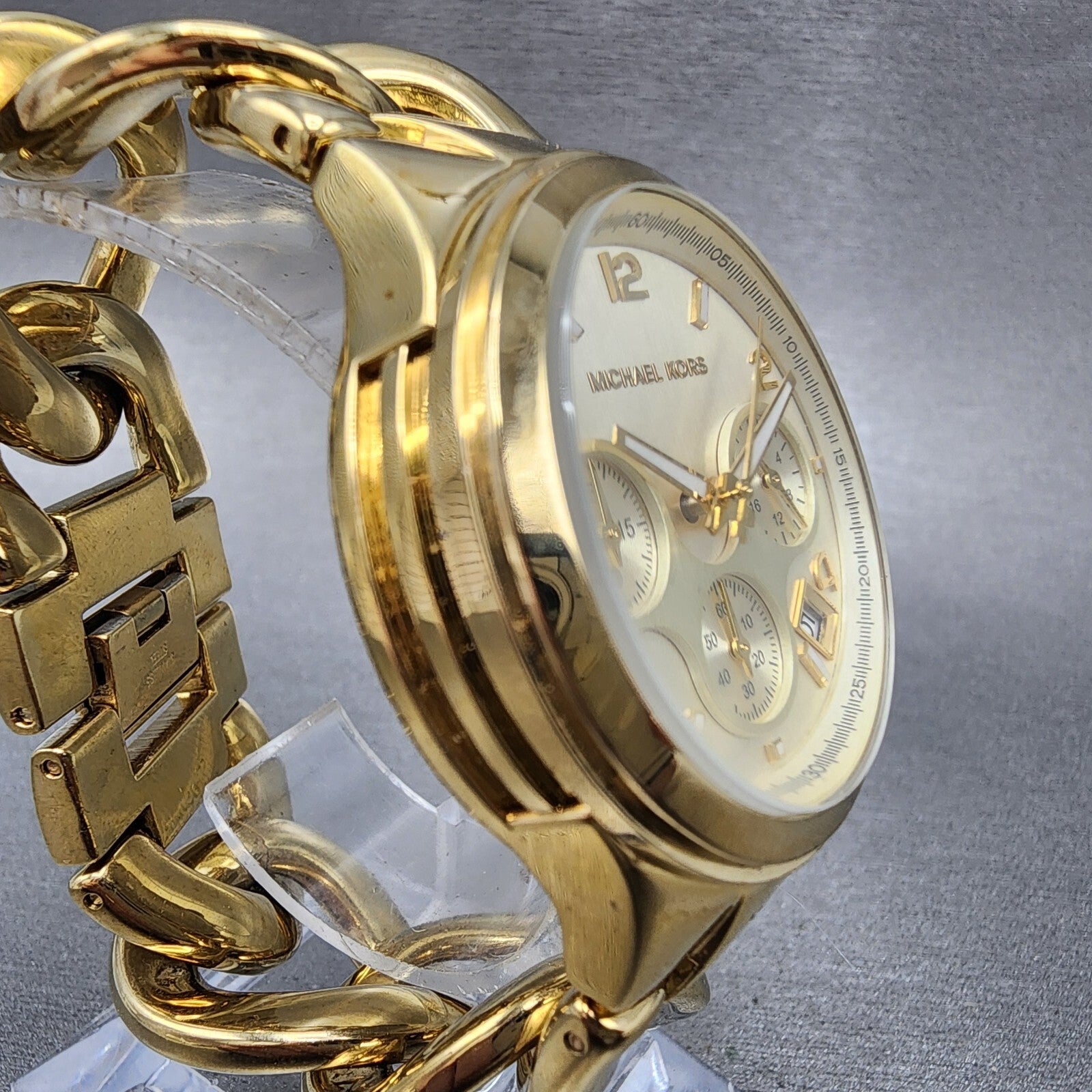 Michael Kors Runway Chronograph Watch Women 38mm Champagne Dial Gold New Batter3