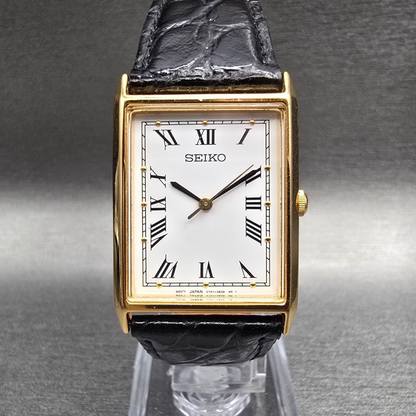 Seiko Tank Watch Men 24mm White Dial Gold Tone Rectangle V701-5E10 New Battery0