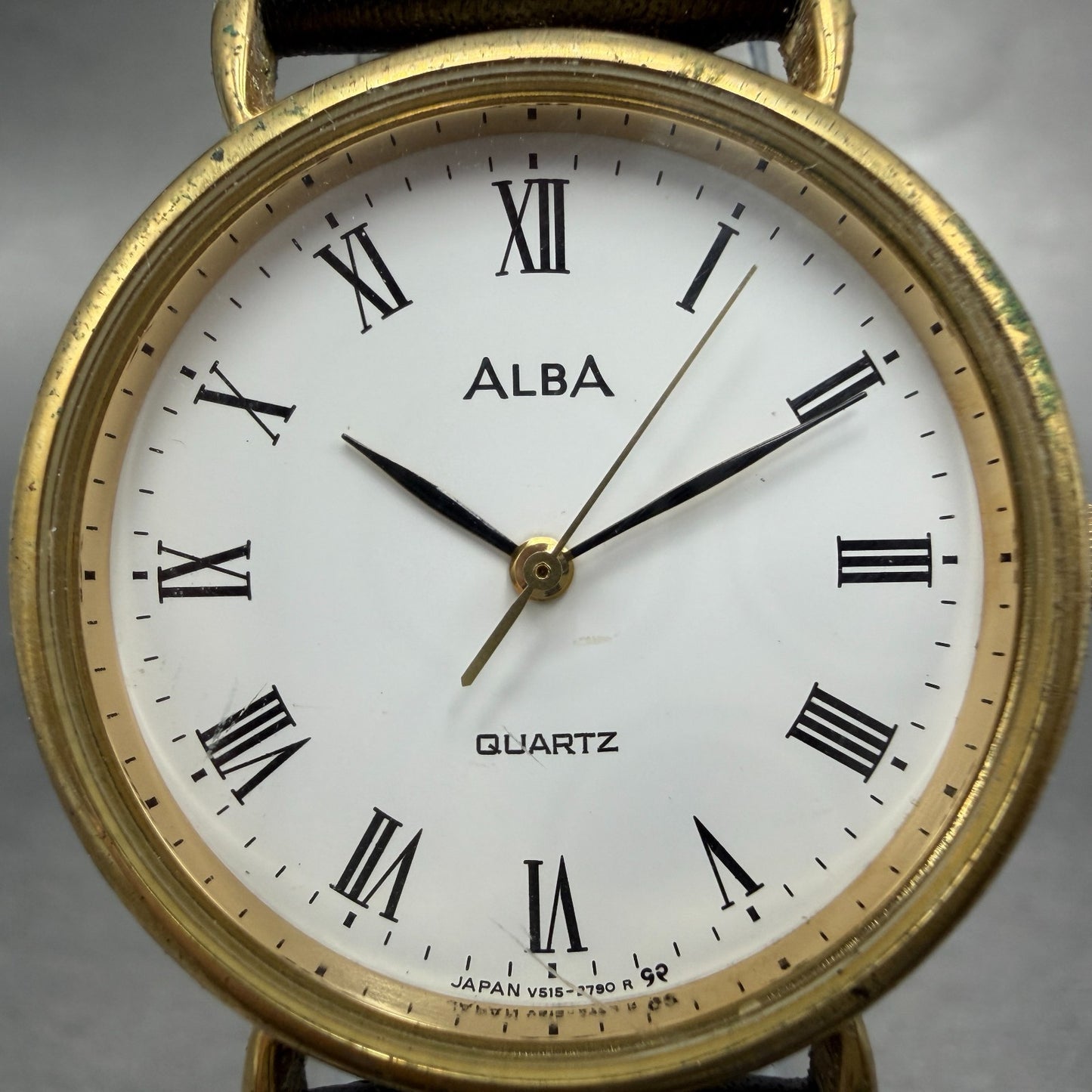 Seiko Alba Watch Men 31mm White Dial Gold Tone Round V515-6540 New Battery VTG1