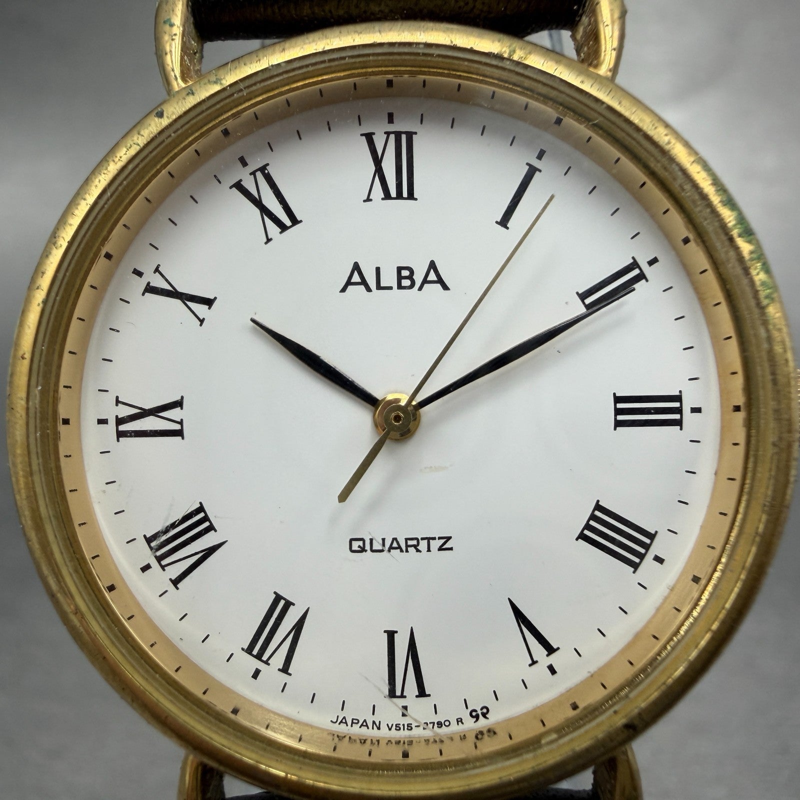 Seiko Alba Watch Men 31mm White Dial Gold Tone Round V515-6540 New Battery VTG1