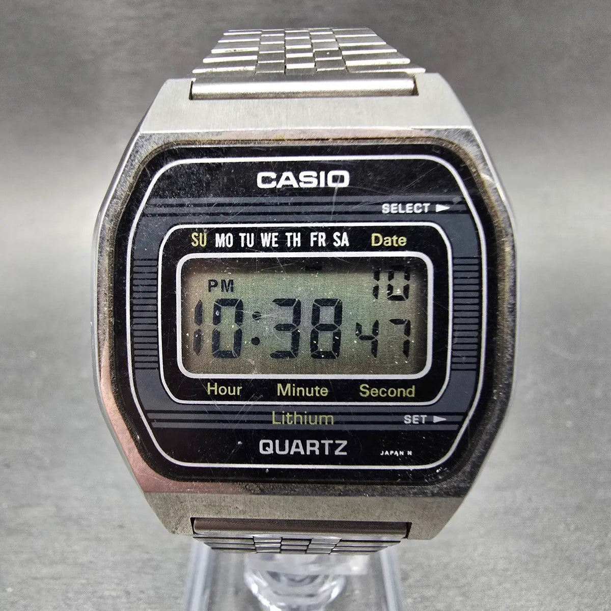 Casio 155-B815 Watch Men 34mm Digital Silver Octagon Daydate New Battery VTG0