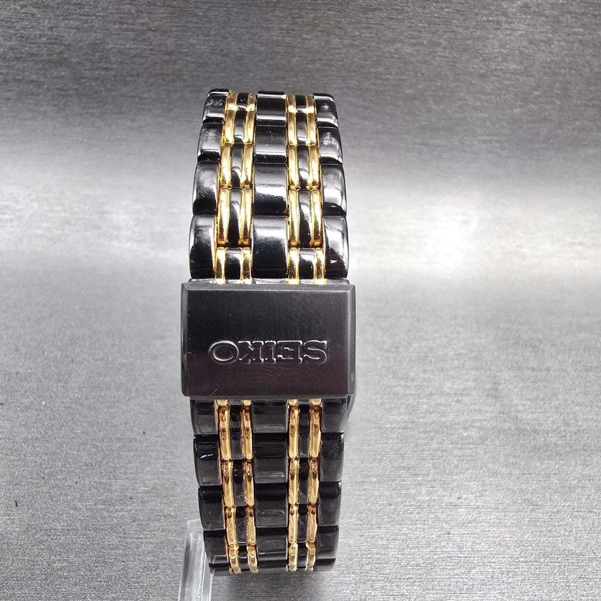 Seiko Watch Men 34mm Black Dial Black & Gold Date Round 7N22-7041 New Battery JP7