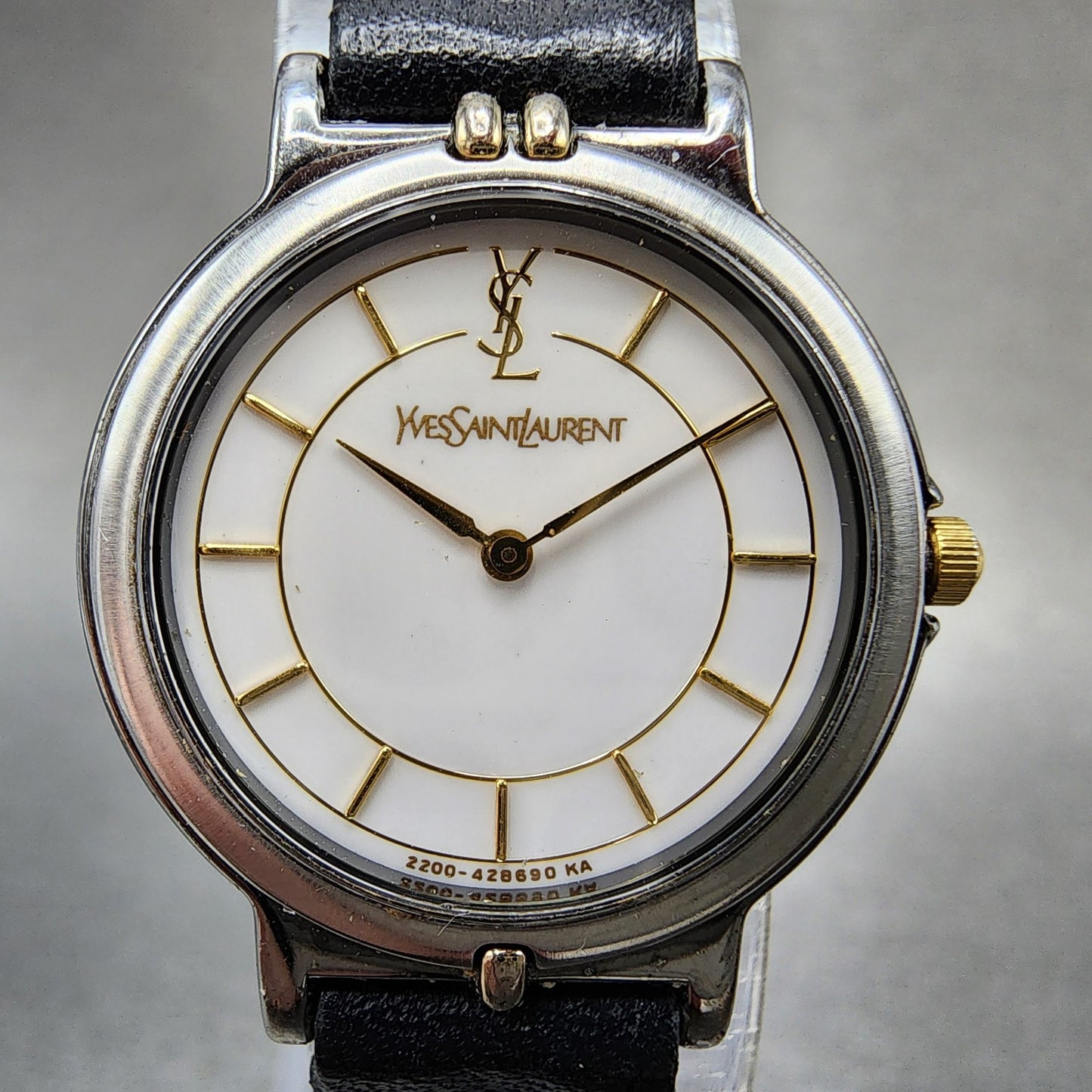 Yves Saint Laurent Watch Women 24mm White Dial Two Tone Round New Battery1