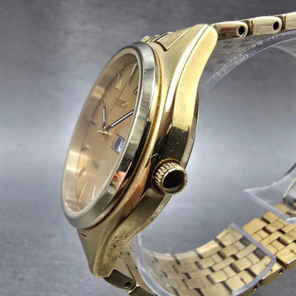 Seiko Solar Watch Men 37mm Champagne Dial Gold Tone Daydate V158-0aa0 Runs NKJWW2