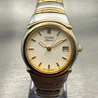 Citizen Elegance Watch Women 24mm White Dial Two Tone Date Round New Battery0