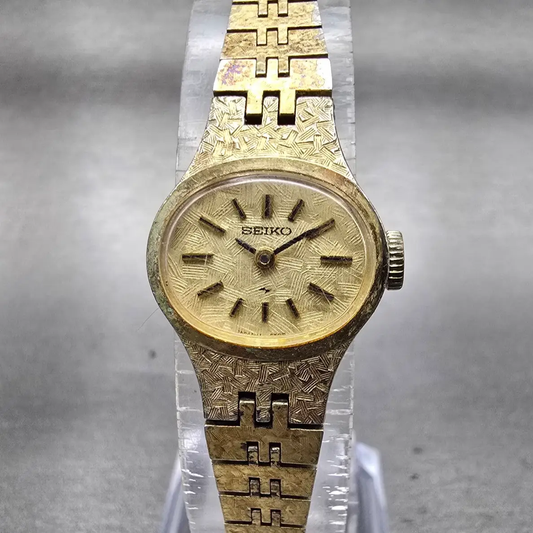 Seiko Watch Women 18mm Gold Dial Gold Tone Oval 11-7619 Manual Wind Vintage Runs0