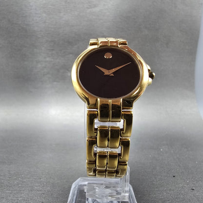 Movado Watch Women 26mm Black Dial Gold Tone Round 88-A1-844 New Battery5