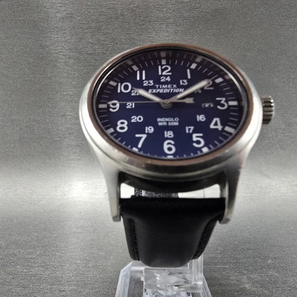 Timex Expedition Scout Watch Men 40mm Blue Dial Silver Date Round New Battery5