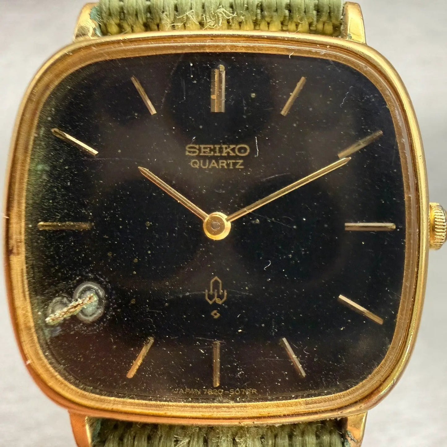 Seiko Watch Men 30mm Black Dial Gold Tone Rectangle 7820-5050 New Battery VTG1