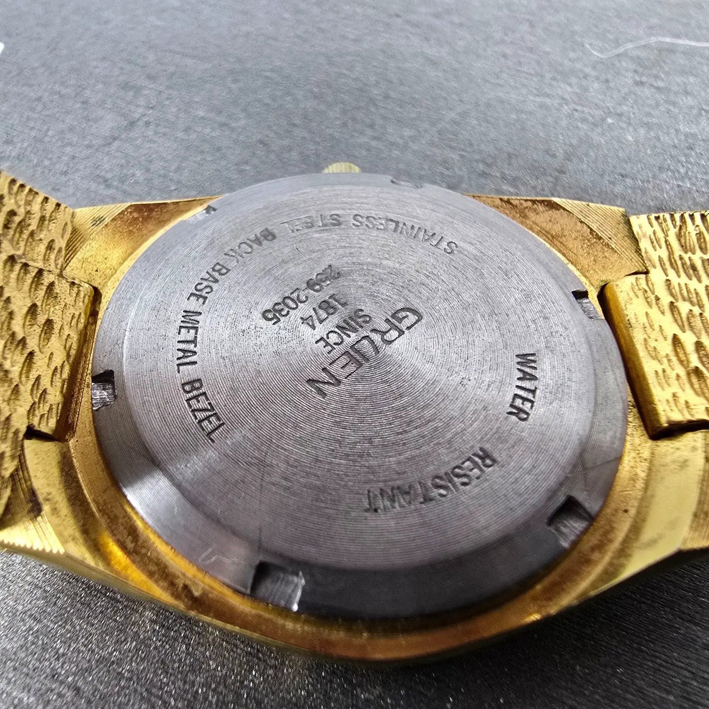 Gruen Watch Men 33mm Gold Dial Gold Nugget Case Tone New Battery Vintage9