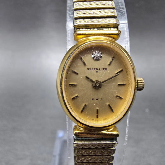 Wittnauer QWR Watch Women 17mm Gold Dial Gold Tone Oval New Battery VTG0