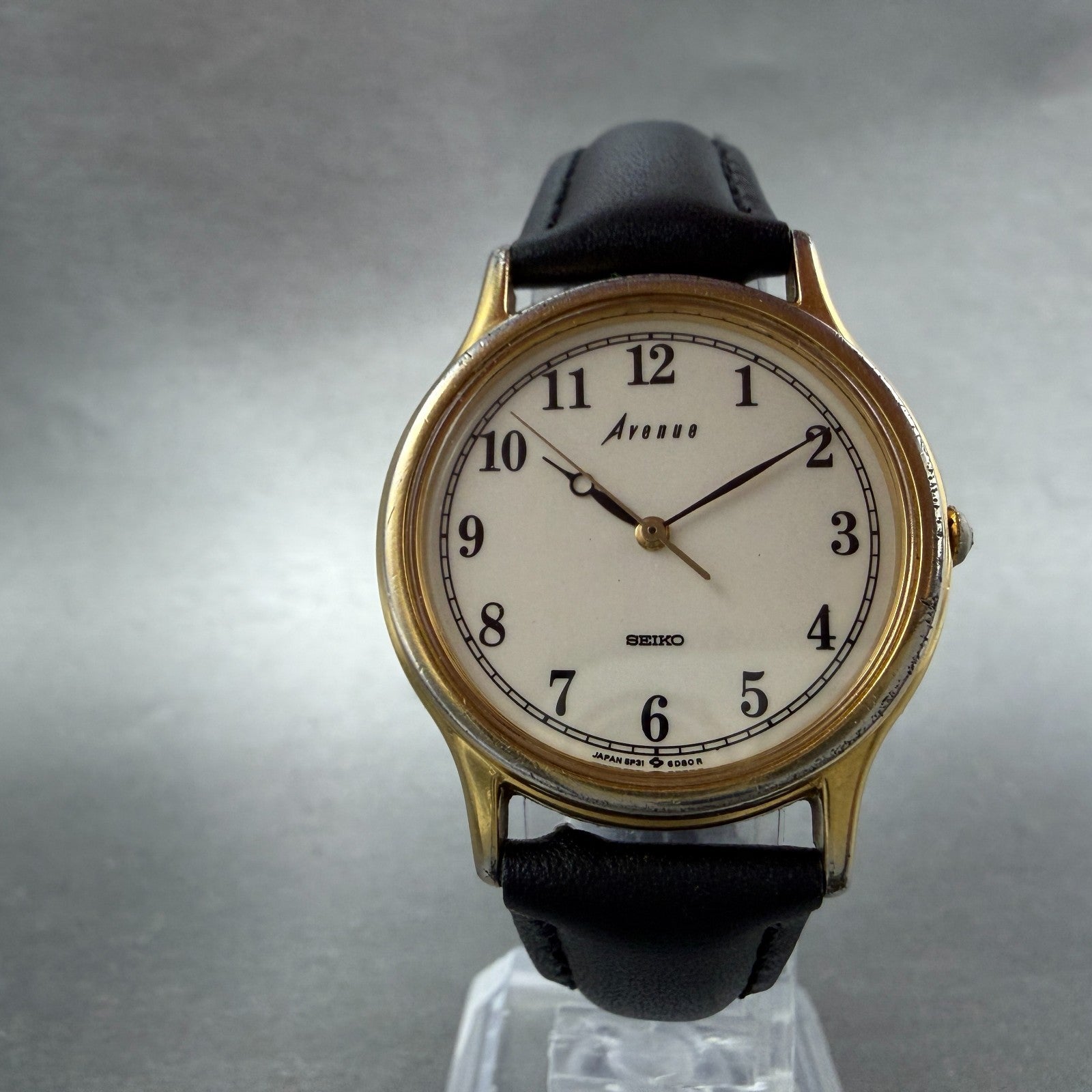 Seiko Avenue Watch Men 31mm White Dial Gold Tone Round 5P31-6C00 New Battery5