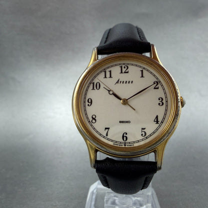 Seiko Avenue Watch Men 31mm White Dial Gold Tone Round 5P31-6C00 New Battery5