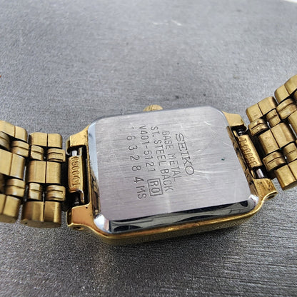 Seiko SX Tank Watch Women 17mm Champagne Dial Gold Tone V4015121 New Battery9