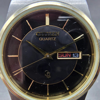 Citizen CQ Watch Men 34mm Black Dial Two Tone Daydate 6101-915054 New Battery1