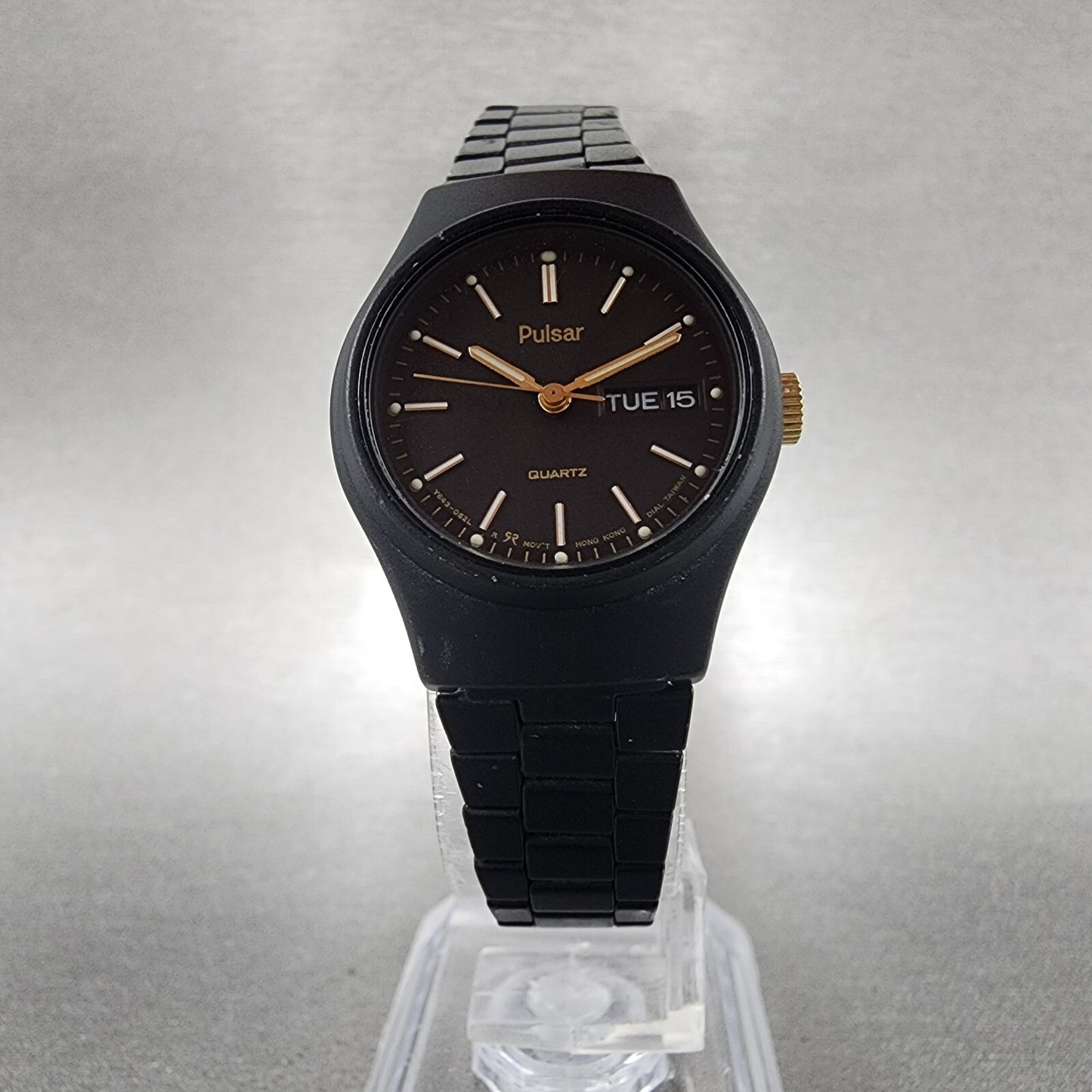 Pulsar Watch Women 25mm Black Dial Black Tone Daydate Round Y6430330 New Batt5
