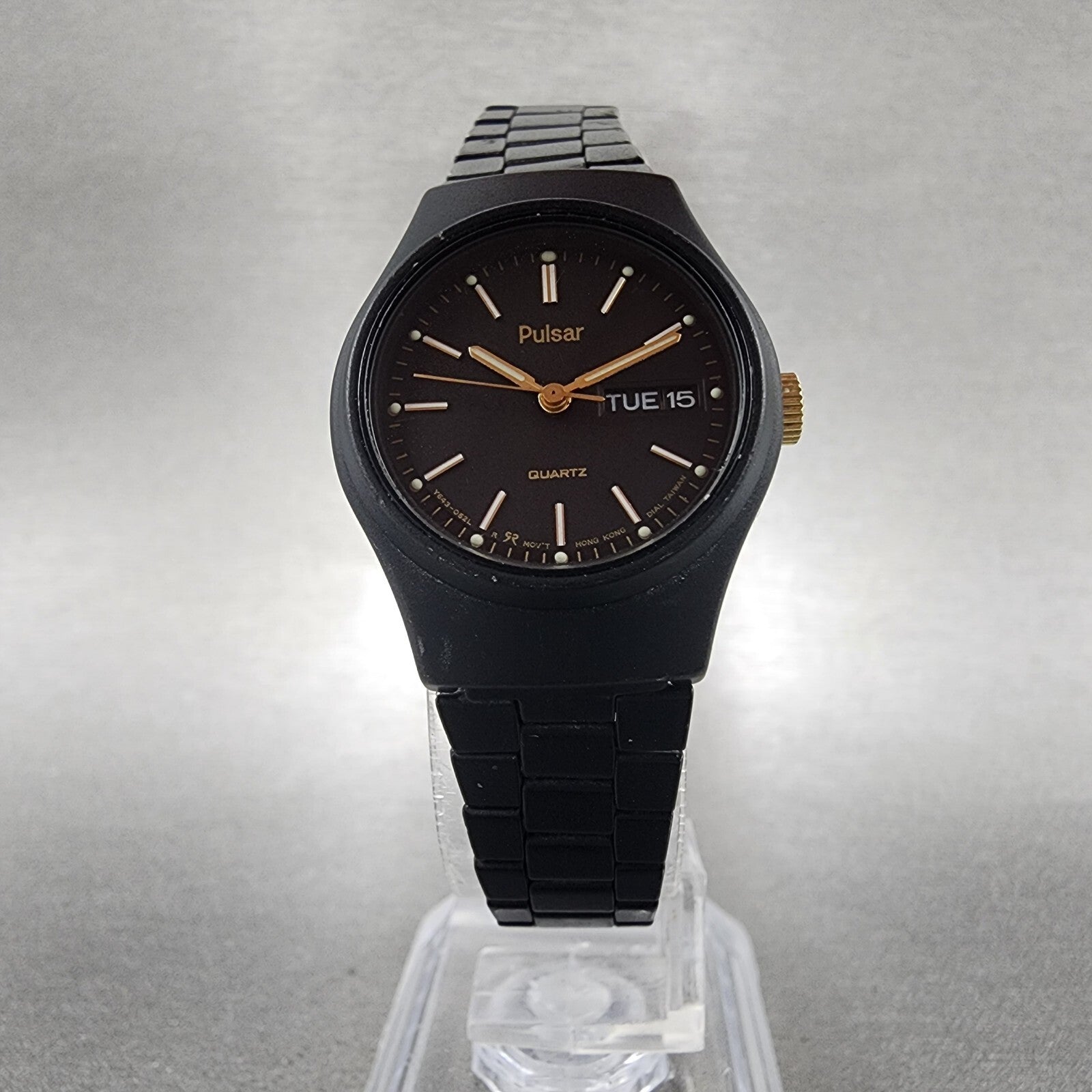 Pulsar Watch Women 25mm Black Dial Black Tone Daydate Round Y6430330 New Batt5