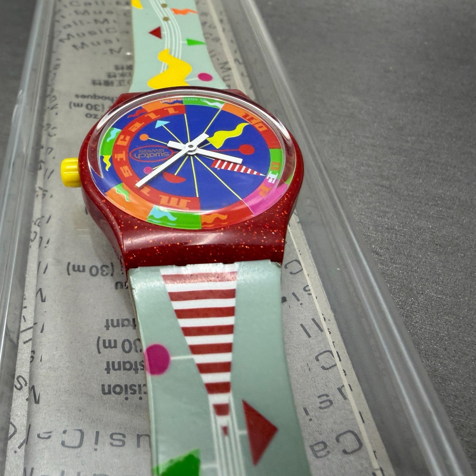 Swatch Musical Fandango Watch Men 34mm Blue Dial Red Tone SLR100 New batt W/box4