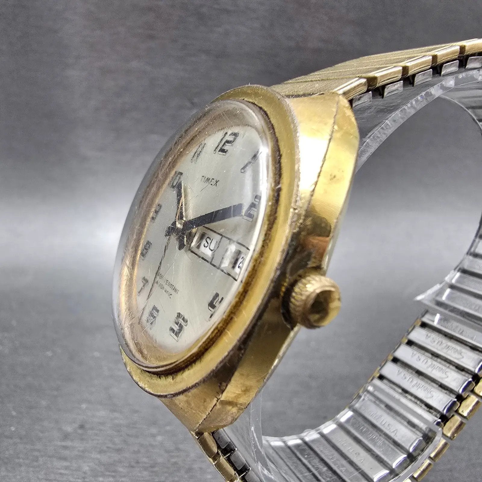 Timex Viscount automatic Watch men 39mm Champagne Dial Gold Tone Daydate Runs2