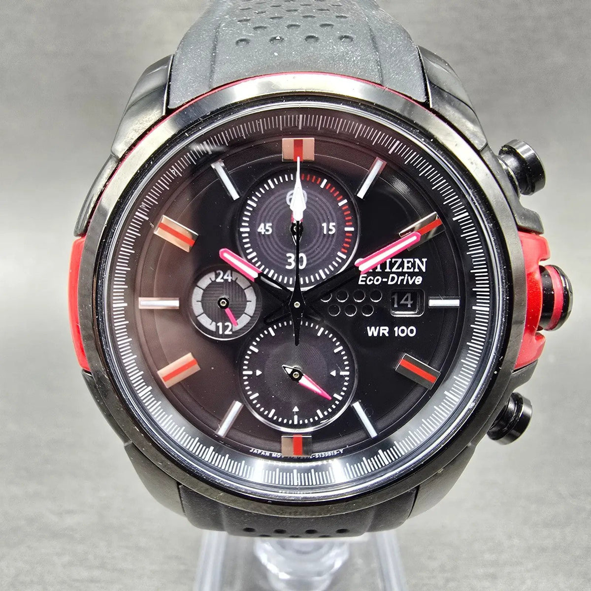 Citizen Eco-Drive Chronograph Watch Men 43mm Black Dial Black Red CA0425-03E0
