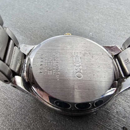 Seiko Solar Watch Women 29mm Silver Dial Two Tone Date Round V137-0BH0 Runs JP9