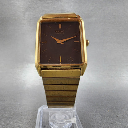 Seiko Tank Watch Women 26mm Brown Dial Gold Tone Rectangle 5Y005000 New Battery5