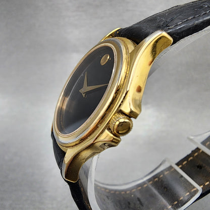 Movado Museum Watch Women 28mm Black Dial Gold Tone Round 87 E4 0823 New BattABC3