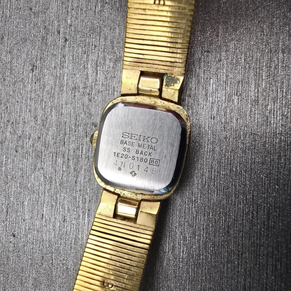 Seiko Watch Women 14mm Gold Dial Gold Tone Rectangle 1E20-5180 New Battery VTG10